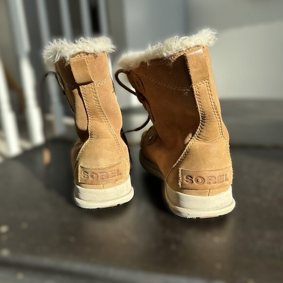 Sorel Explorer Joan Warm Waterproof Suede Winter Boots Size 8.5 Color Camel - Picture 7 of 10